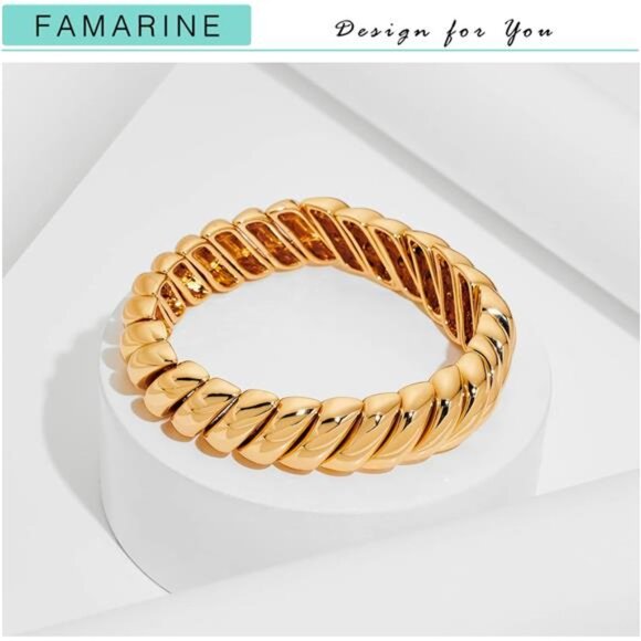 Twisted Thin or Chunky Bangle Bracelet in 14K Gold Plated, Stretchable Bracelet - Picture 6 of 7